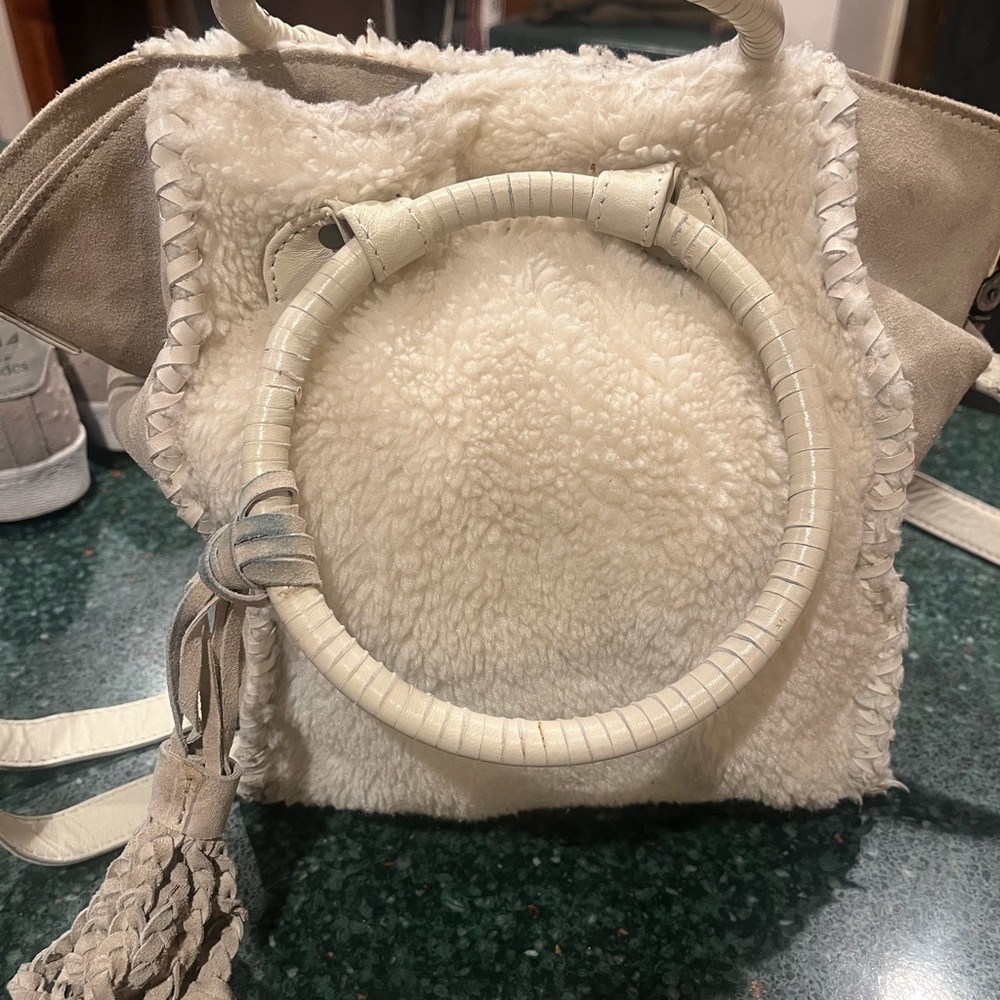 FREE PEOPLE Suede and Shearling Purse